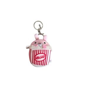Takashoji Pink Bunny In Popcorn Bucket Plush 3.5" Keychain Round1 Exclusive